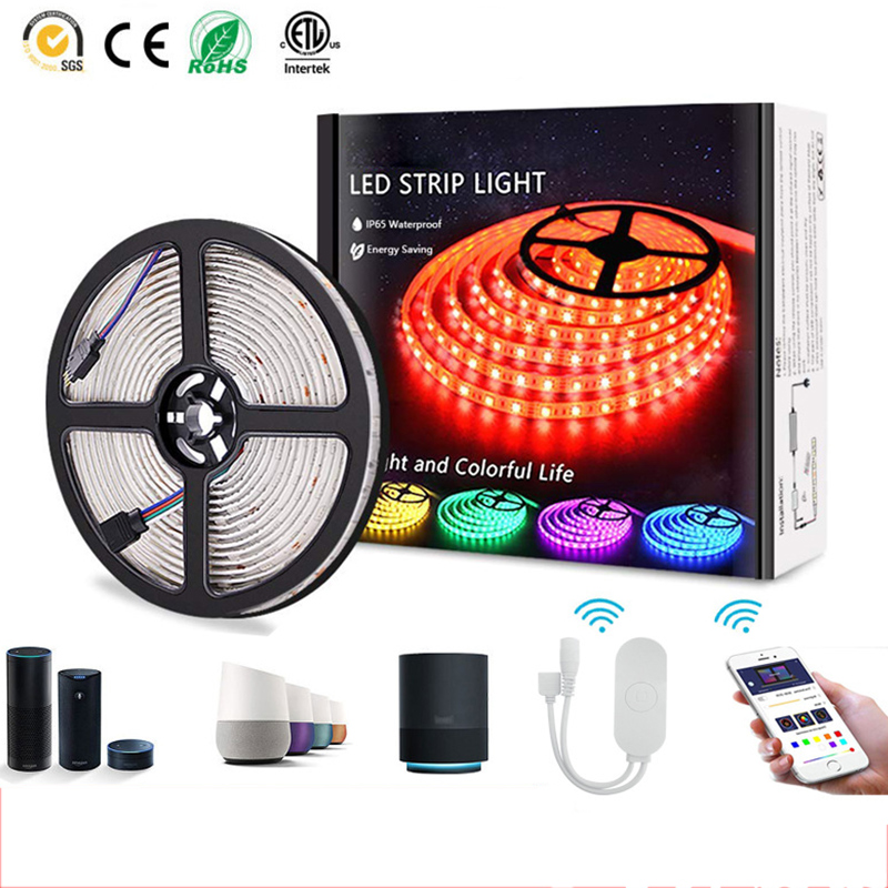 WIFI Smart LED Strip Lights Kit DC12V 60LEDs/m Arduino RGB Flexible LED Strip + WIFI Controller+ 5A Power Supply, Apply With Amazon Alexa, Nest, And Google Home Voice Control,16.4/32.8ft For Sale